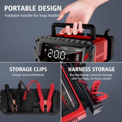 Lithium Lifepo4 Battery Charger,12V 24V Fully Automatic Car Battery Charger, 12 Volt-20A, 24 Volt-10A Trickle Charger maintainer, AGM Deep Cycle Battery Charger