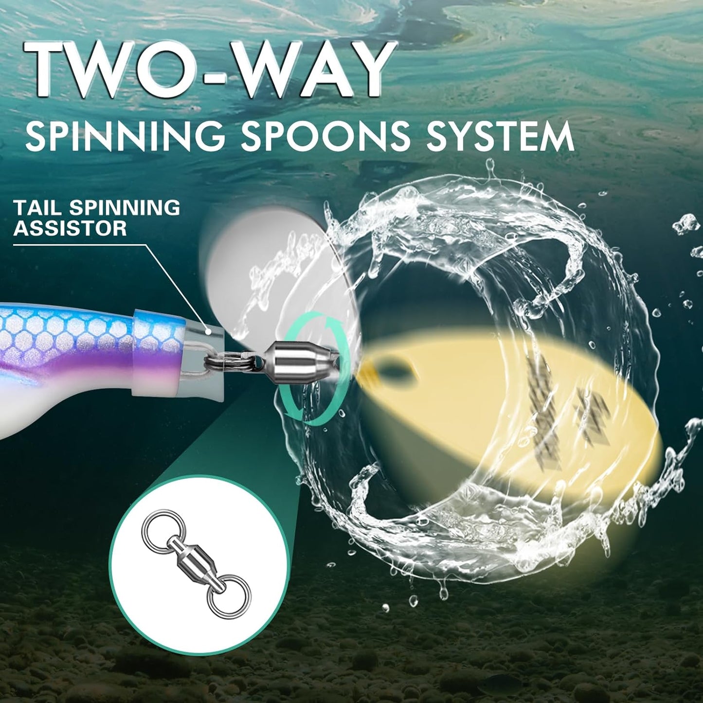 TRUSCEND Fishing Spinners with Unique Double Spoons, Nano-Plated Rooster Tail Fishing Lures with Copper Body & Blade, Great Action Blade Bait for Bass Trout Walleye, Freshwater Ice Fishing Jigs