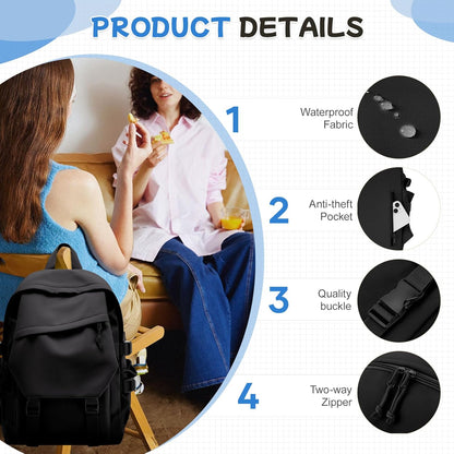 School Backpack for Women Men College High School Bags for Boys Girls Casual Daypack Laptop Backpack Waterproof Black Bookbag Travel Rucksack