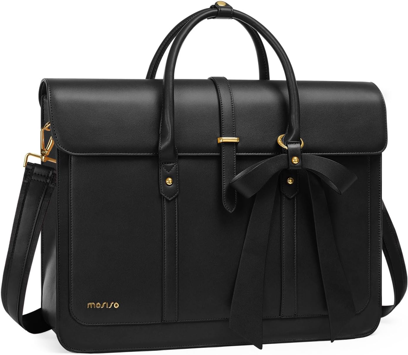 MOSISO Laptop Bag for Women, PU Leather Laptop Shoulder Bag Convertible Backpack, Work Travel Computer Bag with Bowknot - PuriLite