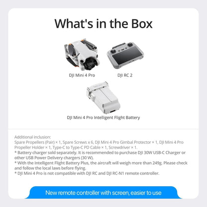 DJI Mini 4 Pro (DJI RC 2), Drones with Camera for Adults 4K, Under 0.549 lbs/249 g, 34 Mins Flight Time, 20km Max Video Transmission Distance, Omnidirectional Vision Sensing, Mini Drone for Beginners