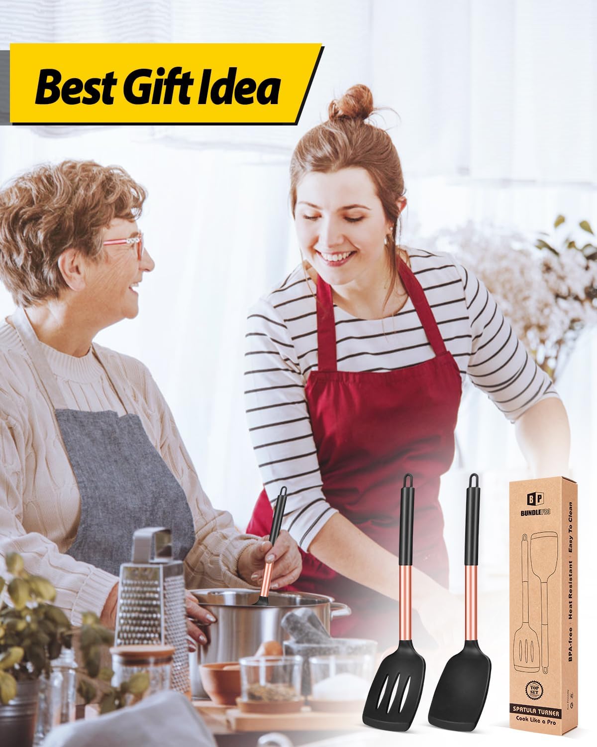 Pack of 2 Silicone Slotted Spatula,Non Stick Solid Kitchen Turner, High Heat Resistant BPA Free Cooking Utensils for Fish, Eggs, Pancakes（Black