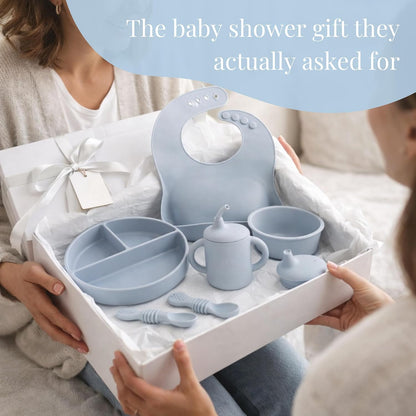 Little Loon Baby Feeding Essentials: Baby Led Weaning Supplies with Baby Plates, Silicone Bibs, Baby Spoons, Sippy Cups, Toddler Plates and Bowls Set - Baby Essentials - Baby Shower Gifts (Lake)