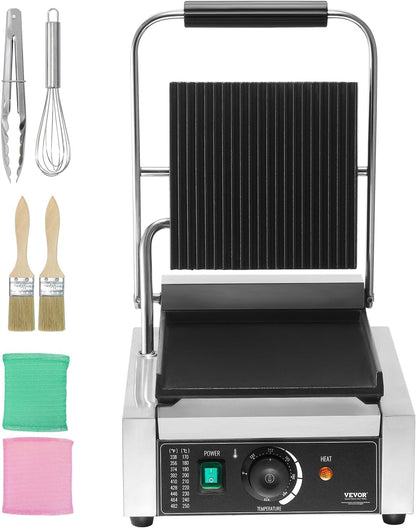 VEVOR 7 IN 1 Electric Contact Grill,1800W Indoor Panini Press Griddle,Stainless Steel Teppanyaki Grill with Nonstick&Removable Iron Plate, 0-446℉ Adjustable Temp Control,LCD Display,110V