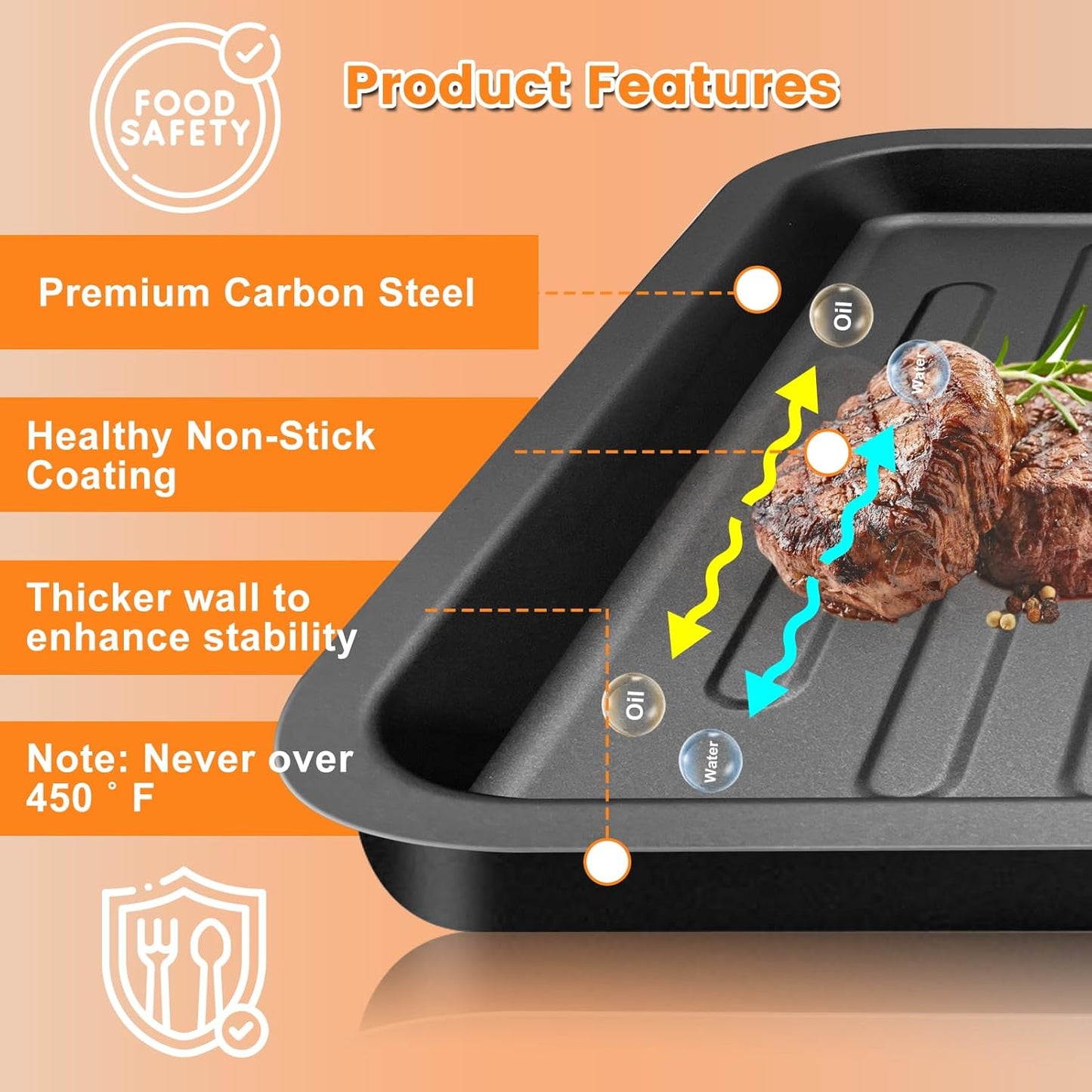 Air Fryer Toaster Oven Accessories for COSORI Smart 12 in 1 C130 CS130 CO130 Convection Oven, 14’’*12’’ Non-Stick Rectangle Air Fryer Rack Replacement Parts Grill Pan Grill Plate Crisper Plate Tray