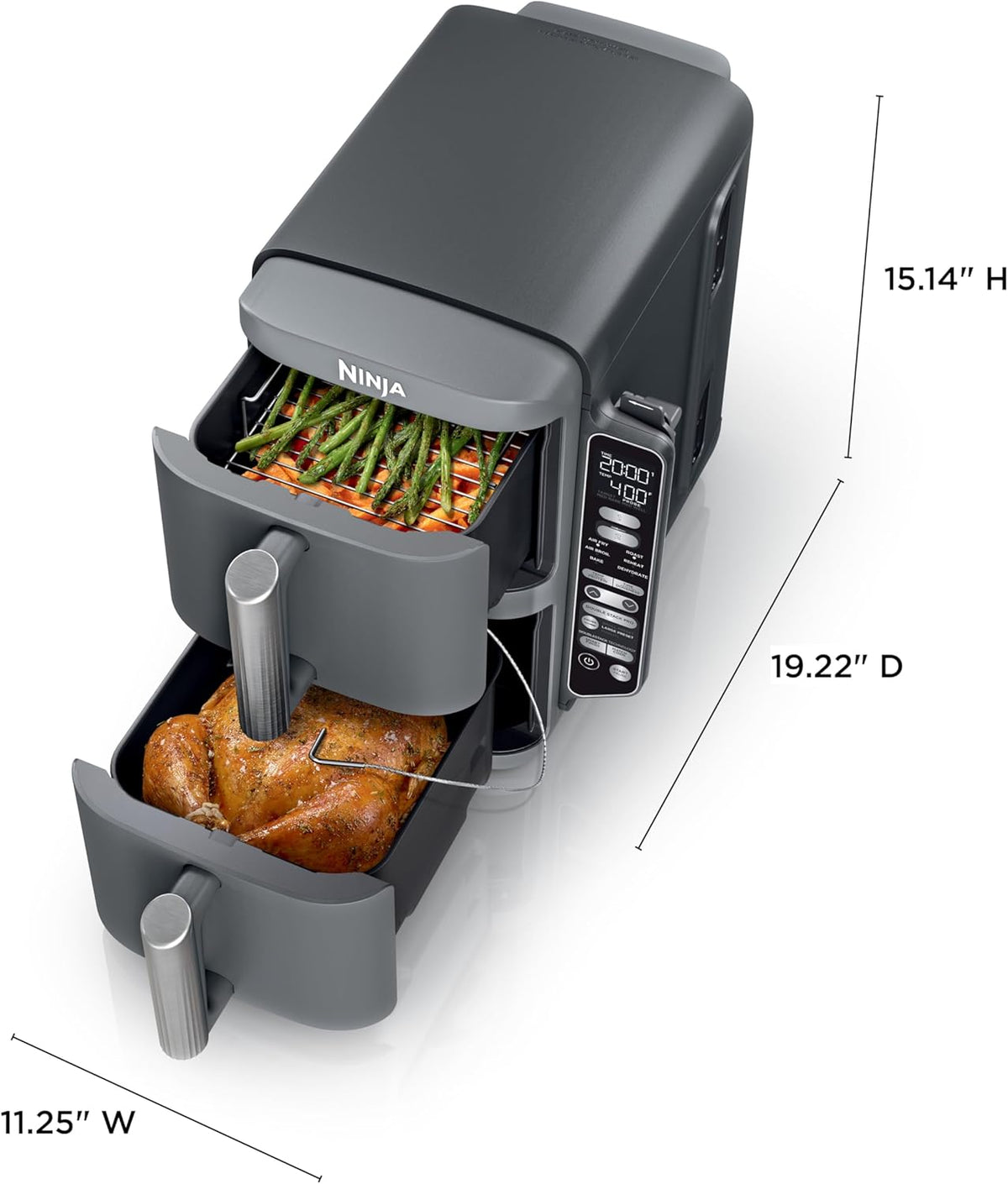 10 Qt DoubleStack Smart Air Fryer | 6-in-1 Dual Basket Cooker with Smart Thermometer