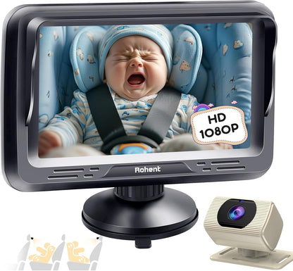Rohent Baby Car Camera HD 1080P - Rear-Facing Infant Monitor with Night Vision Car Camera for Baby 150° Wide-Angle Lens Anti-Glare Screen Easy Install 360° Adjustable Display