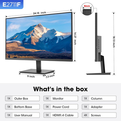 KOORUI 27 inch Gaming Monitor, QHD (2560 x 1440) R1500 180Hz Curved Monitors, AdaptiveSync with 1ms, VESA Compatible, HDR10, 1 x Display Port 1.4 & 2 x HDMI 2.0, Eye Care 27E6QCA