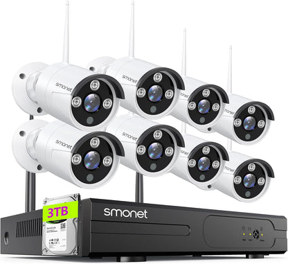 Wireless Security Camera System,SMONET 1080P 8 Channel Home Surveillance DVR Kits with 8pcs 2MP Full HD Cameras 3TB HDD Night Vision Motion Detection Free App for Indoor Outdoor 24/7 Video Recording
