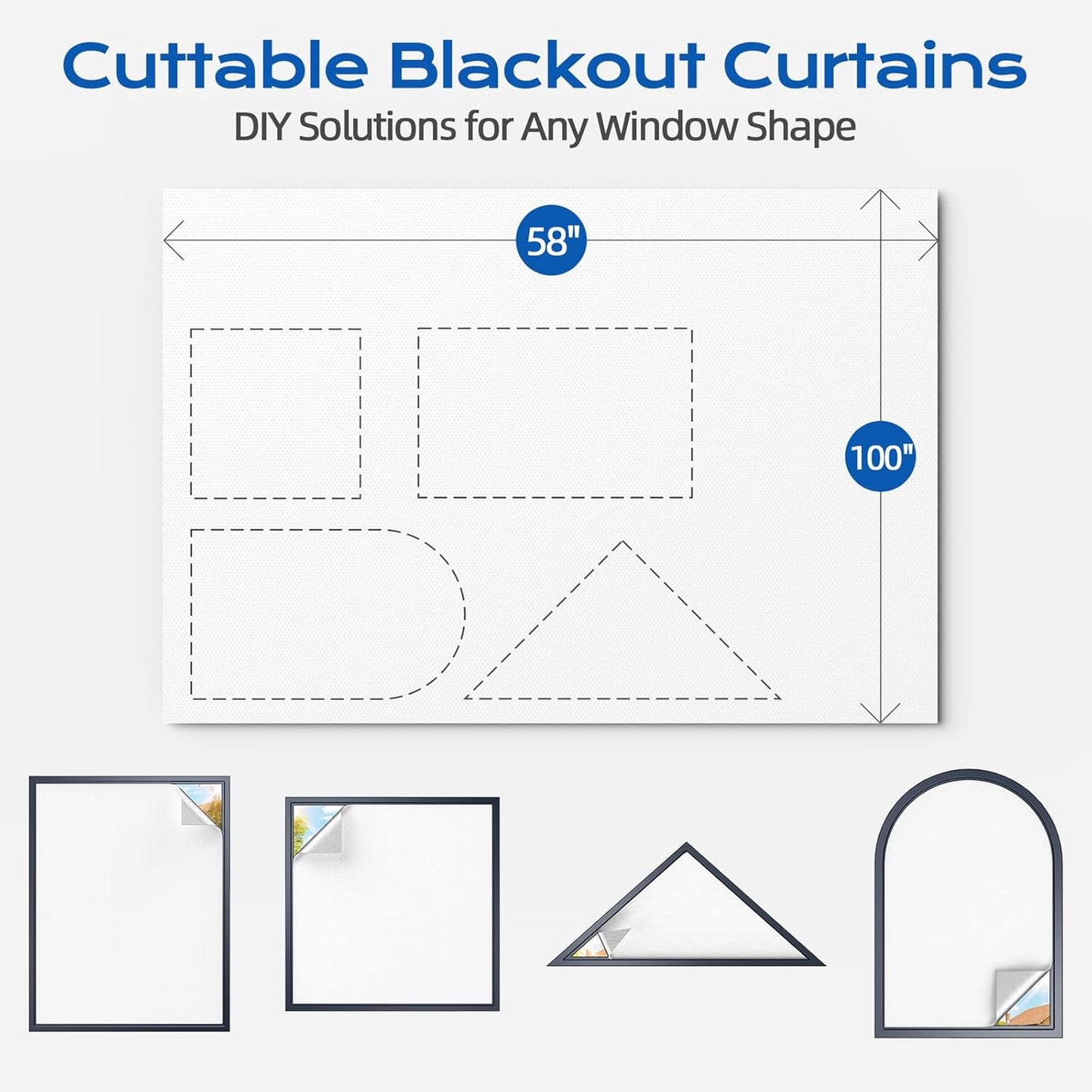 Blackout Curtains for Bedroom, 39" x 58" Portable Blackout Blinds with 20 Sets Hooks & Loops Strips for 100% Blackout Window Film, Temporary Blackout Shades for Windows Cover Nursery Travel RV- Black