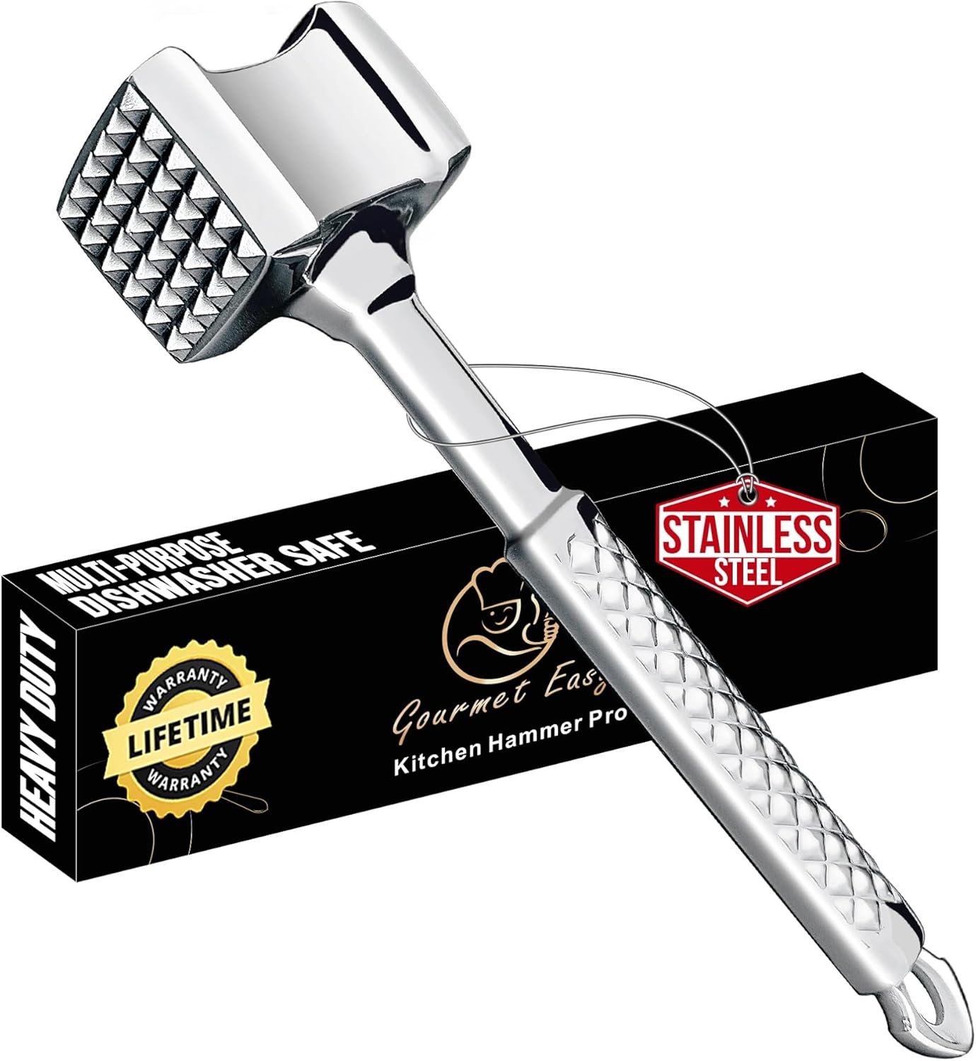 Stainless Steel Meat Tenderizer Tool, Premium Meat Mallet with Non-Slip Grip, Dual-Sided with Heart Shape Design for Tenderizing Steak, Poultry & Chicken Cutlet, Dishwasher Safe, Lifetime Replacement