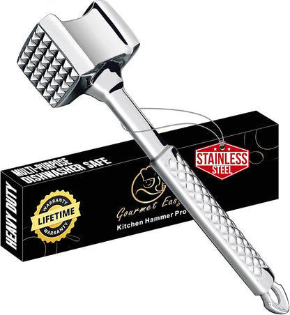 Stainless Steel Meat Tenderizer Tool, Premium Meat Mallet with Non-Slip Grip, Dual-Sided with Heart Shape Design for Tenderizing Steak, Poultry & Chicken Cutlet, Dishwasher Safe, Lifetime Replacement