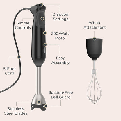 Vitamix 2-Speed Immersion Blender + Whisk Attachment, 350-Watt Motor, Black