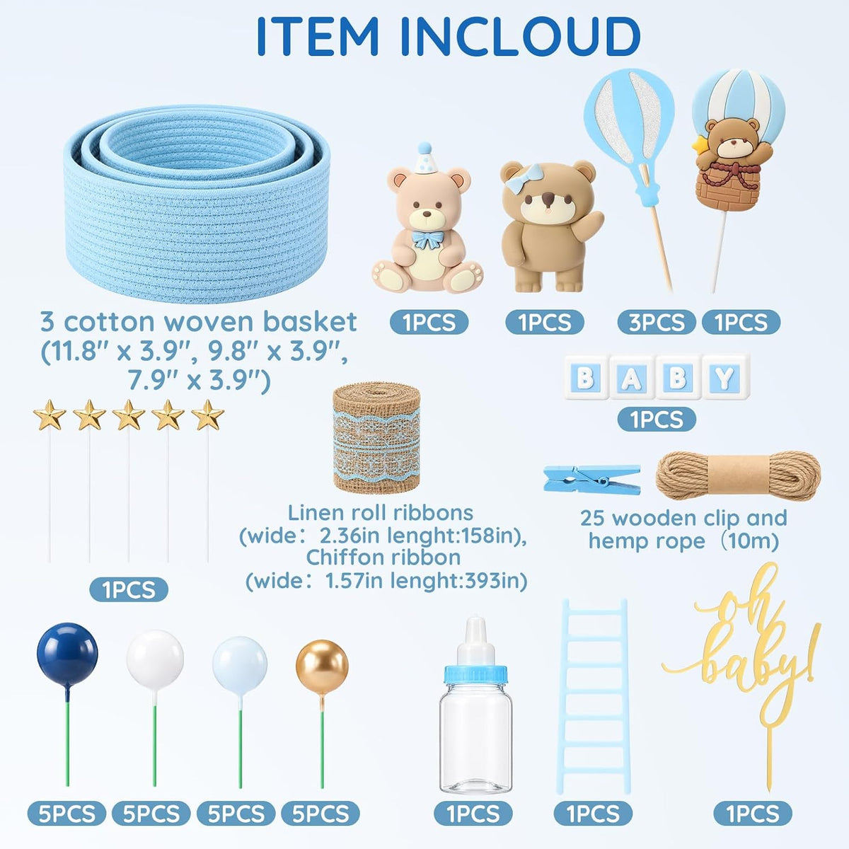 Sosation Baby Shower Empty Gift Basket Set Kit for Baby Diaper Cake