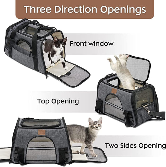 Maycoly Pet Carrier Bag Portable Foldable Cat Carrier Bag Top Opening,Backpack Soft-Sided Handbag with Breathable Mesh,Shoulder Strap for Travel Outdoor Dogs Puppy Kitten(Grey) - PuriLite