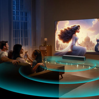 MZEIBO 50W Mini TV Sound Bar, Bluetooth Sound Bar with ARC/Optical/AUX, Compact Surround Sound System for Smart TVs, PCs, Projectors & Gaming