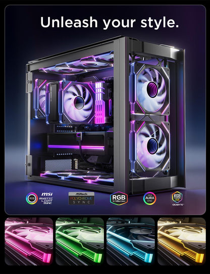 AsiaHorse AMICI-5GT RGB PC Fans, Infinity Mirror ARGB Fans HDB Bearing Fan Speeds Up to 1800 RPM with 24 LED Lights, Forward Blade Fan Compatible Motherboard Aura SYNC (Reverse Blade, 3_Pack_Black)