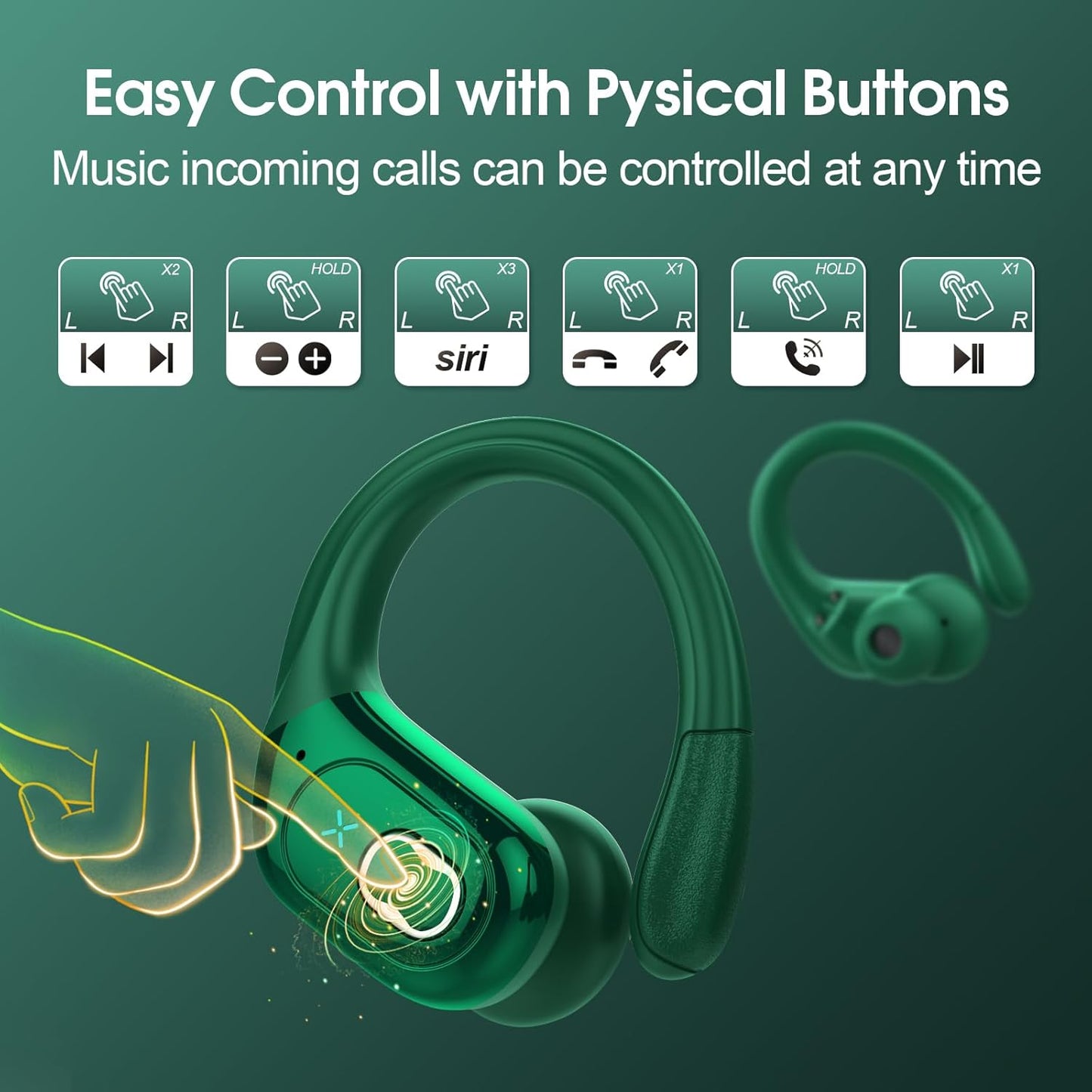 STECEi Wireless Earbuds 75hrs Bluetooth 5.4 Headphone Sport, Bluetooth Earbuds HiFi Stereo Over Ear Bud with Earhooks, ENC Noise Cancelling Mic, IP7 Waterproof Wireless Earphone for Workout/Running