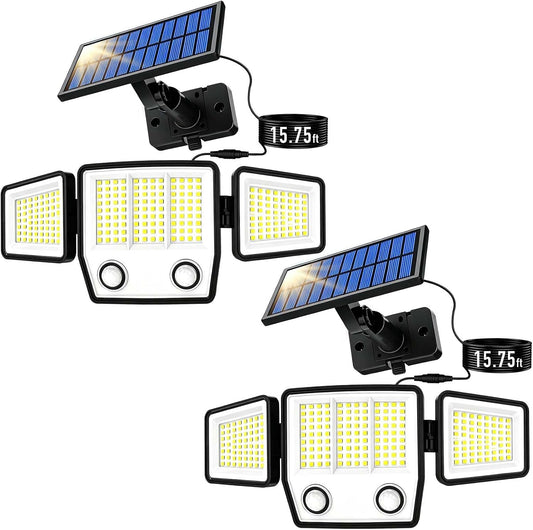 Solar Motion Sensor Light Outdoor IP65 Waterproof with 15.75FT Cable 2Pack