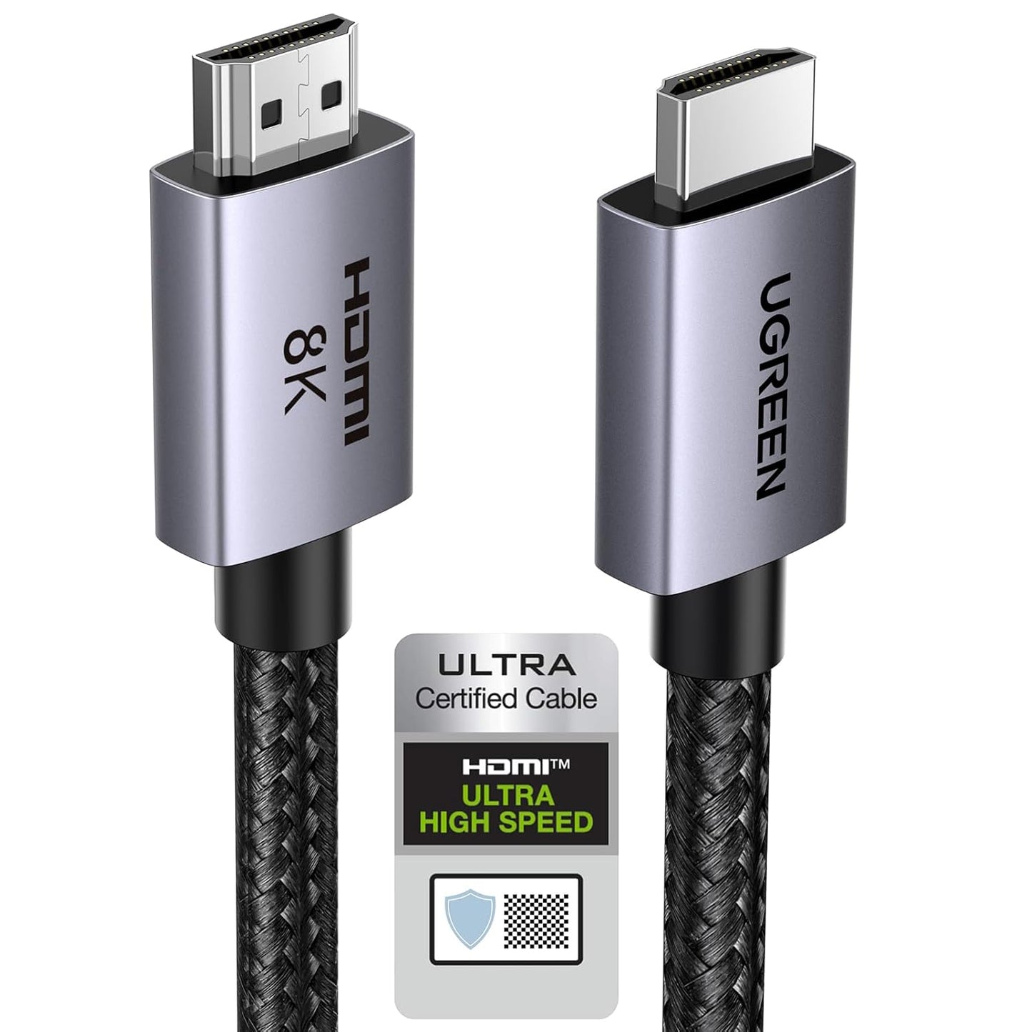 UGREEN 10K 8K HDMI 2.1 Cable 48Gbps 32FT, 8K@60Hz 4K@120Hz 144Hz High Speed Gaming Cable Braided Cord, eARC HDCP 2.3 Dynamic HDR Compatible for HDTV/PS5/Xbox/SoundBar/RTX3090/Blu-ray