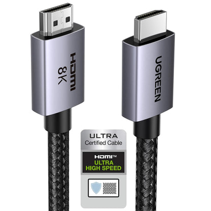 UGREEN 10K 8K HDMI 2.1 Cable 48Gbps 32FT, 8K@60Hz 4K@120Hz 144Hz High Speed Gaming Cable Braided Cord, eARC HDCP 2.3 Dynamic HDR Compatible for HDTV/PS5/Xbox/SoundBar/RTX3090/Blu-ray