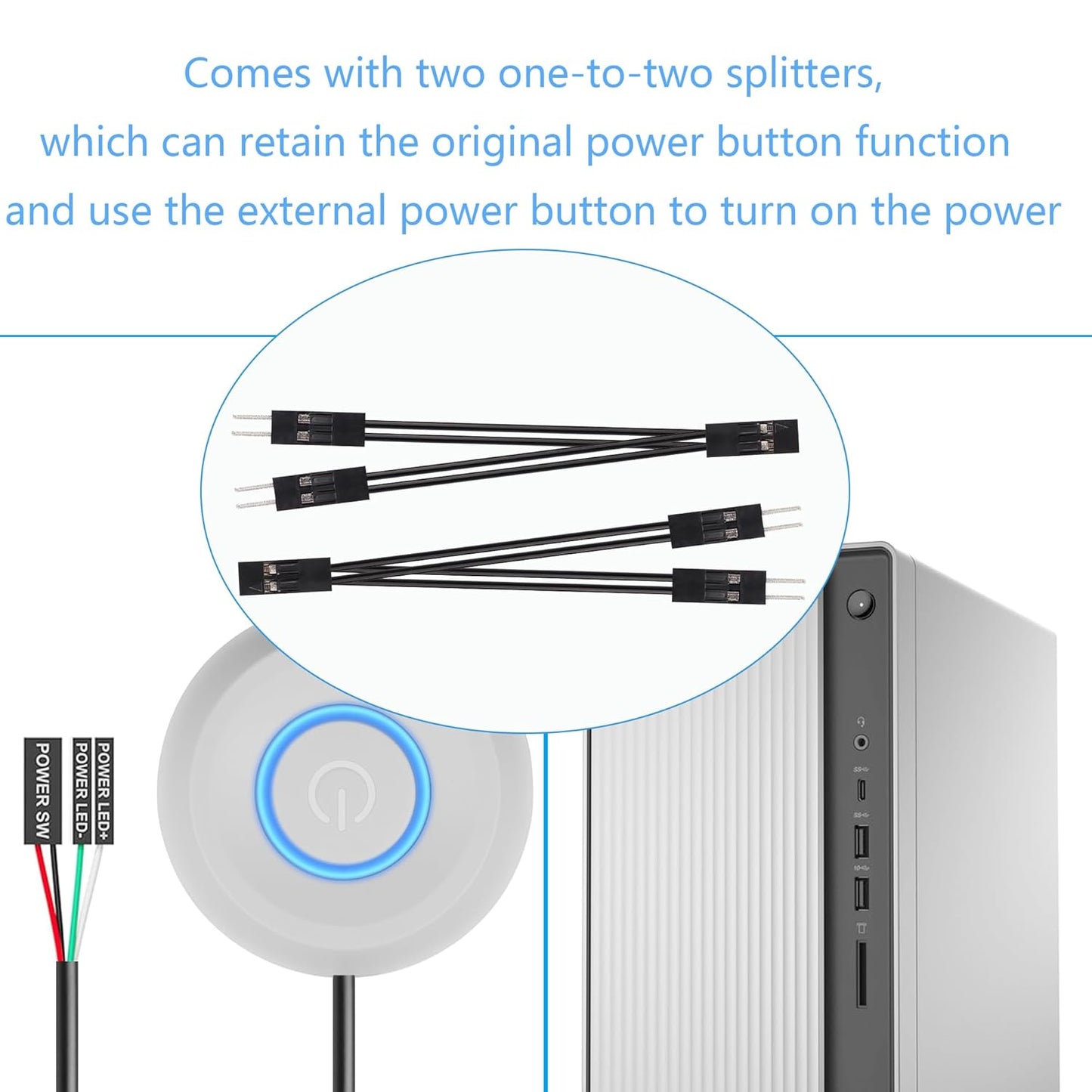 SinLoon PC Power Switch, Desktop Computer, Power Switch, External Remote Start, 6.5 ft PC Motherboard, PC Power Button External, Extension Cable with LED Light (White)