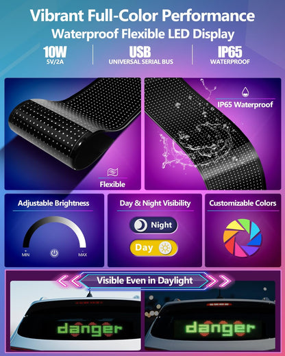 Multifunctional Bright 2PCS Eyes for Cars Windshield - 19in x 5in [ Two Screens 100% Synchronized ] Programmable LED Eyes for Car - Flex LED Display - Sized Cars/SUVs/Trucks