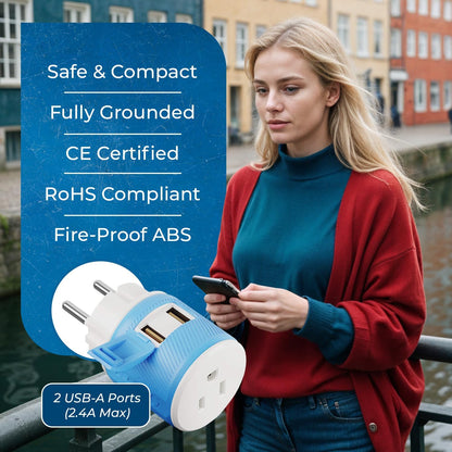 OREI South Africa, Botswana, Namibia Travel Plug Adapter with Dual USB - USA Input - Type M (U2U-10L), Will work with Cell Phones, Camera, Laptop, Tablets, iPad, iPhone
