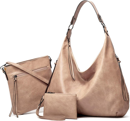 Ashioup Hobo Bags for Women Soft PU Leather Shoulder Bag Vintage Slouchy Handbag with Zipper