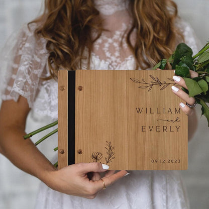 TOPWOOZU Personalized Wedding Guestbook, Custom Wooden Guest Book Sign Books for Wedding Reception