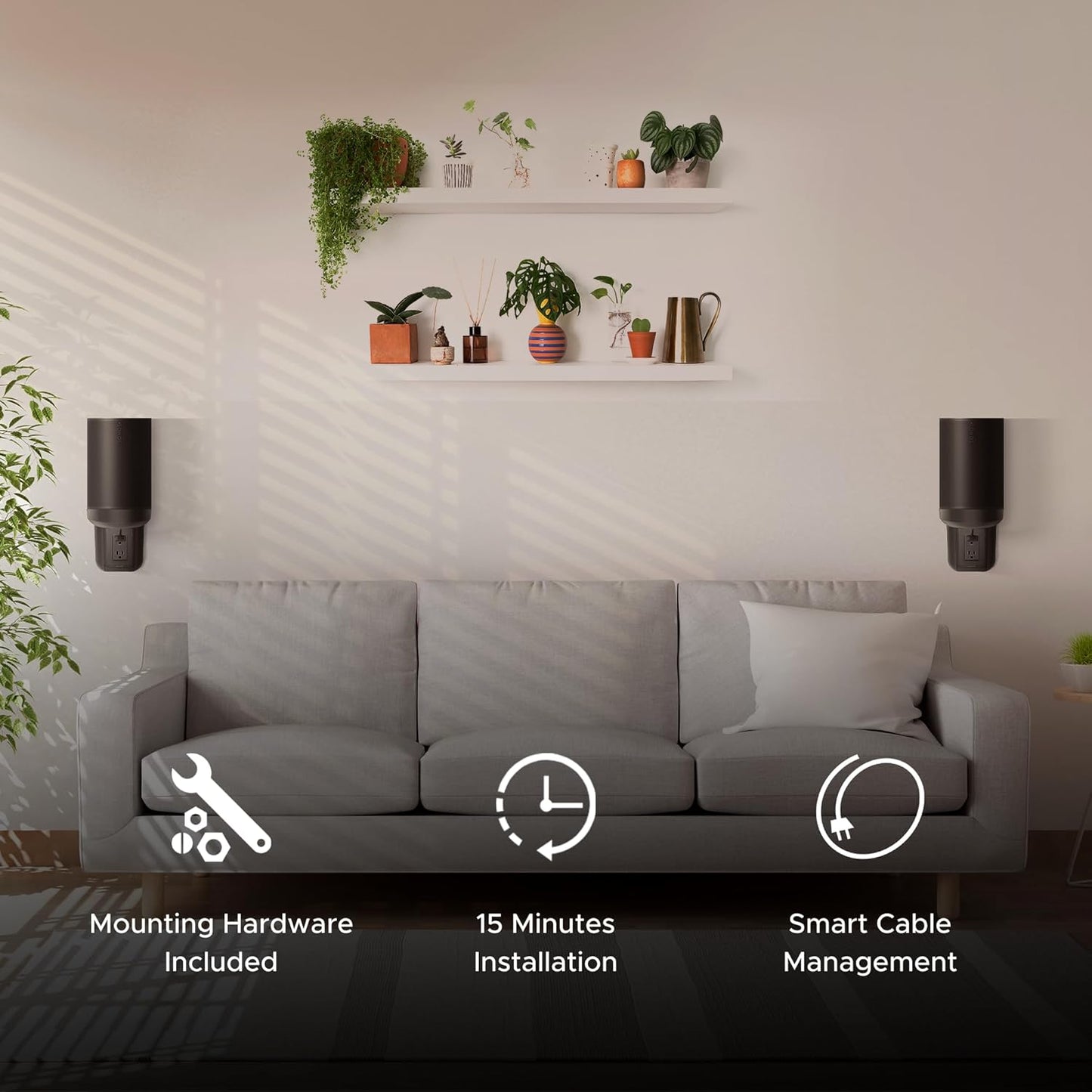 ERA100 Shelf Wall Outlet AC, White, Home, Compatible with Sonos ERA 100, Plug Mount Organizer, Bathroom, Kitchen, Bedrooms, Cord Management, Easy Installation, Mounting Kit Included