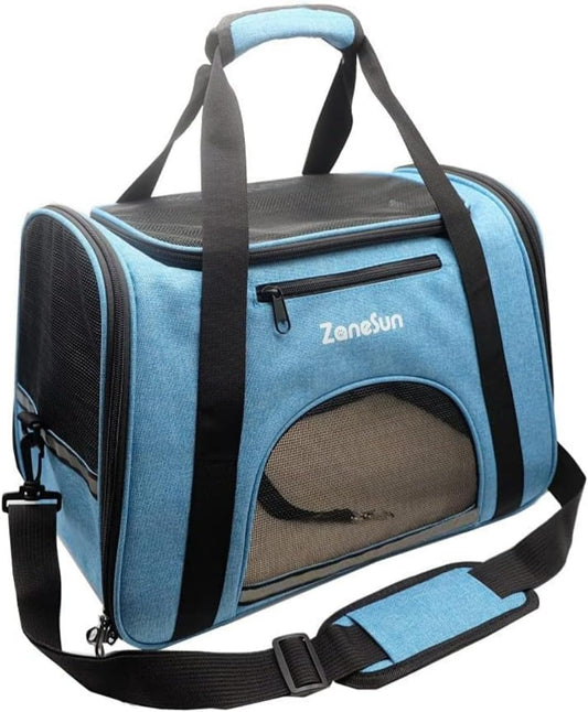 ZaneSun Cat Carrier Dog Carrier Pet Carrier for Small Medium Cats Dogs Puppies of 15 Lbs,Airline Approved Dog Cat Travel Carrier (Medium, Blue)