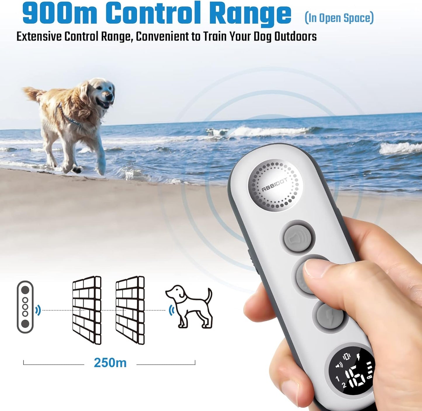 ABBIDOT Shock Collar (8-120 lbs) - Small Size Dog Training Collar with Remote Waterproof Rechargeable Dog Shock Collar with Remote E Collar for Small Medium Large Dogs (Light Blue)