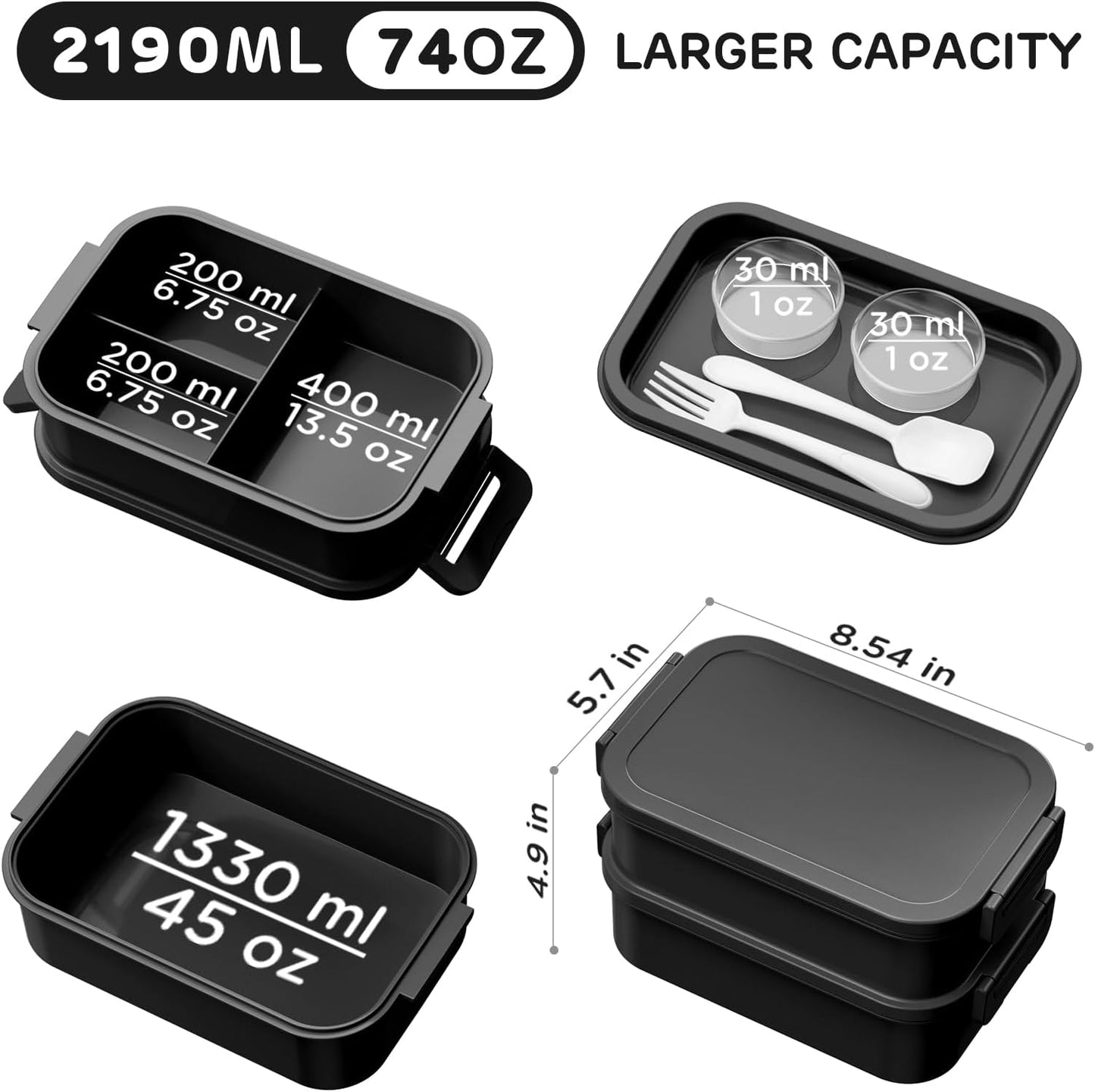 JSCARES Lunch Box Adults Bento Box - All-in-One Stackable 74 OZ Lunch Box Containers for Adult Large Bento Box with Fork Spoon Sauce Boxes, Leakproof Lunchbox for Work School Dining Out (Green)