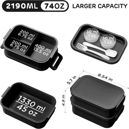 JSCARES Lunch Box Adults Bento Box - All-in-One Stackable 74 OZ Lunch Box Containers for Adult Large Bento Box with Fork Spoon Sauce Boxes, Leakproof Lunchbox for Work School Dining Out (Green)