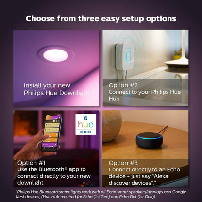 Philips Hue White & Color Ambiance 4" Smart LED Retrofit Can Downlight, Color Changing, Bluetooth & Zigbee Compatible (Hue Hub Optional), Smart Ceiling Lighting