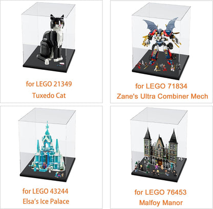 Thickened Clear Acrylic Display Case for Lego 10330 43268 76450 42170 10295 10353 Collectibles, Transparent Box Dustproof Protection with Wood-Plastic Base & String Light, Black Inside 40x20x20cm