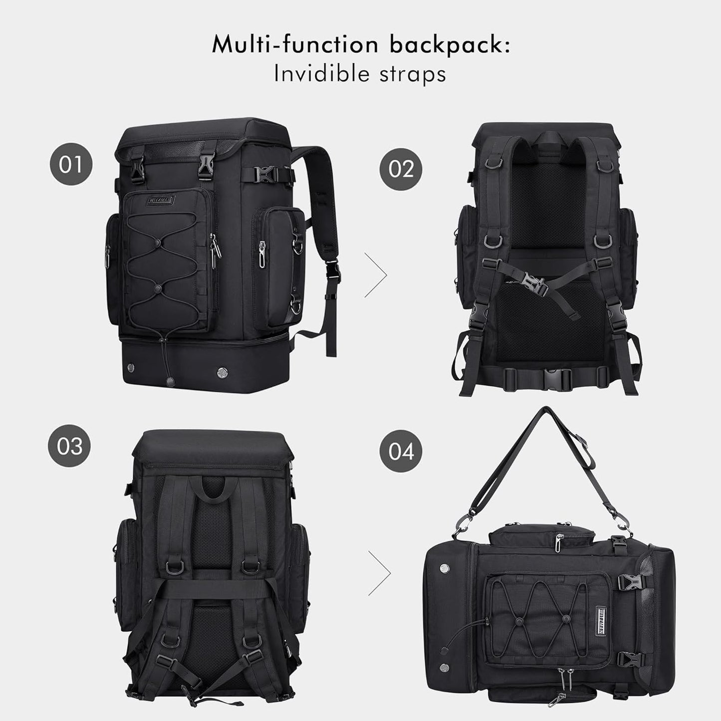 WITZMAN Travel Backpack for Men Women Carry on Bags for Airline Approved Convertible Duffle Luggage Backpack Shoe Compartment