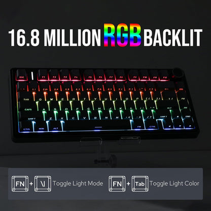 EPOMAKER x Aula F75 Gasket Mechanical Keyboard, 75% Wireless Hot Swappable Gaming Keyboard with Five-Layer Padding&Knob, Bluetooth/2.4GHz/USB-C, RGB (Black Gradient, LEOBOG Reaper Switch)