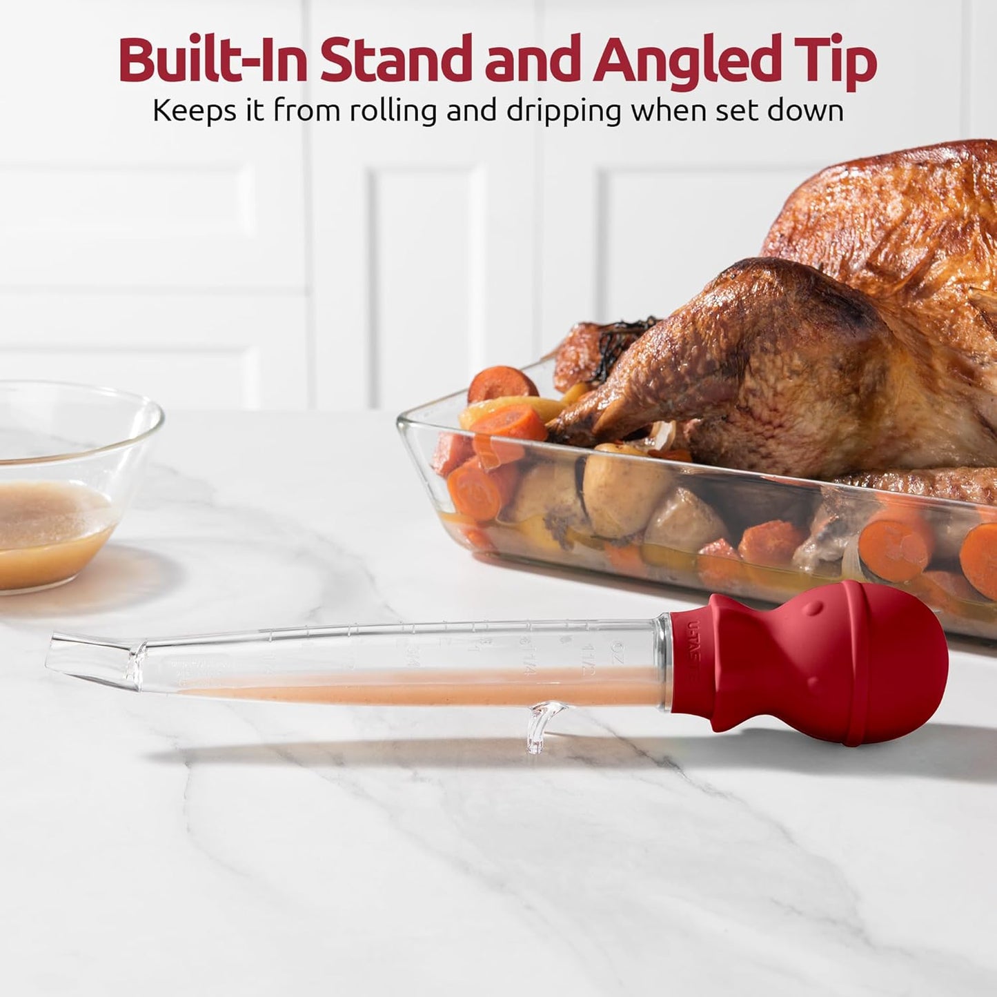 U-Taste 1.5oz Angled Turkey Baster - 228.2ºF Heat Resistant Food Grade Silicone Large Octopus Bulb Baster Set with Cleaning Brush for Cooking Basting Meat Poultry Beef Chicken (Black)