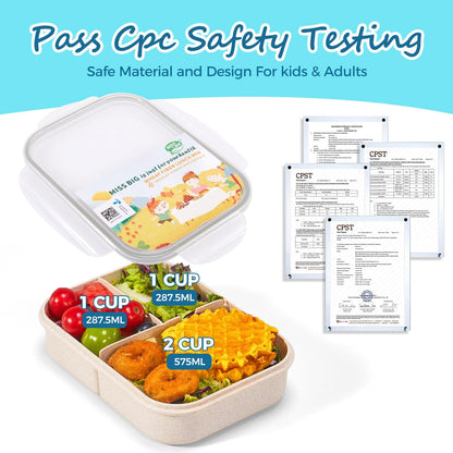 MISS BIG® Bento Box,Lunch Box Adult,Ideal Leak Proof Lunch Containers,Mom's Choice Lunch Box for Kids,No BPAs and No Chemical Dyes,Microwave and Dishwasher Safe Lunch Container (1900ml White)
