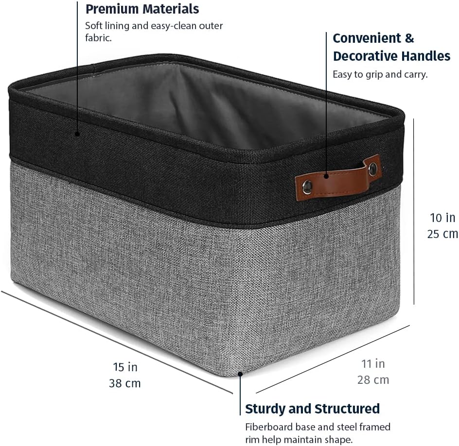 OrganiHaus Large Fabric Storage Baskets for Shelves 3 Pack, 15x11in Closet Storage Bins for Shelves, Cloth Baskets, Fabric Storage Cubes, Linen Closet Organizers, Fabric Basket, White Basket