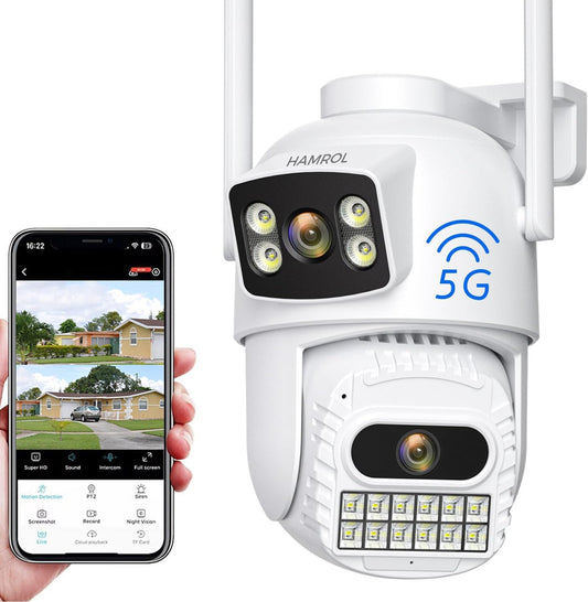 4K 8MP Dual Lens Security Camera Outdoor, 2.4Ghz/5Ghz WiFi 360°PTZ Camera Surveillance Exterieur, Auto Tracking, Human Detection, Color Night Vision, 2-Way Audio, IP66 Waterproof - PuriLite