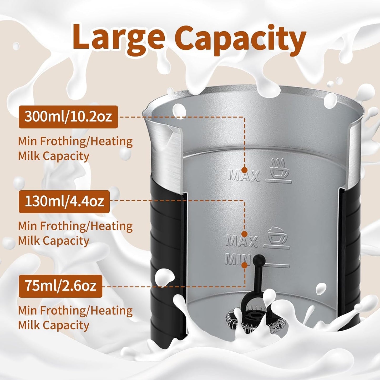 4 in 1 Electric Milk Frother: 10oz/350 mL Large Capacity Electric Milk Steamer for Hot and Cold Milk Froth - Automatic Milk Frother & Warmer for Latte, Cappuccinos, Macchiato, Hot Chocolate