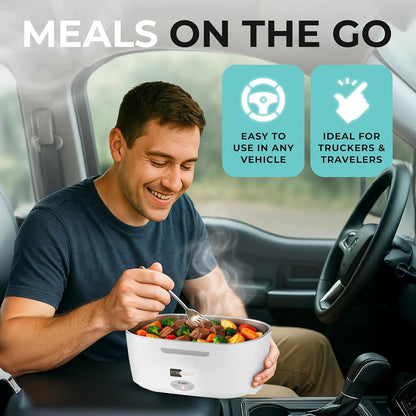 FORABEST Electric Lunch Box Food Heater 80W 1.5L Stainless Steel Heated Lunch Box for Men & Women, Universal 12/24/110/220V Self Heating Lunch Box for Car, Truck & Work, Portable Food Warmer lunch box