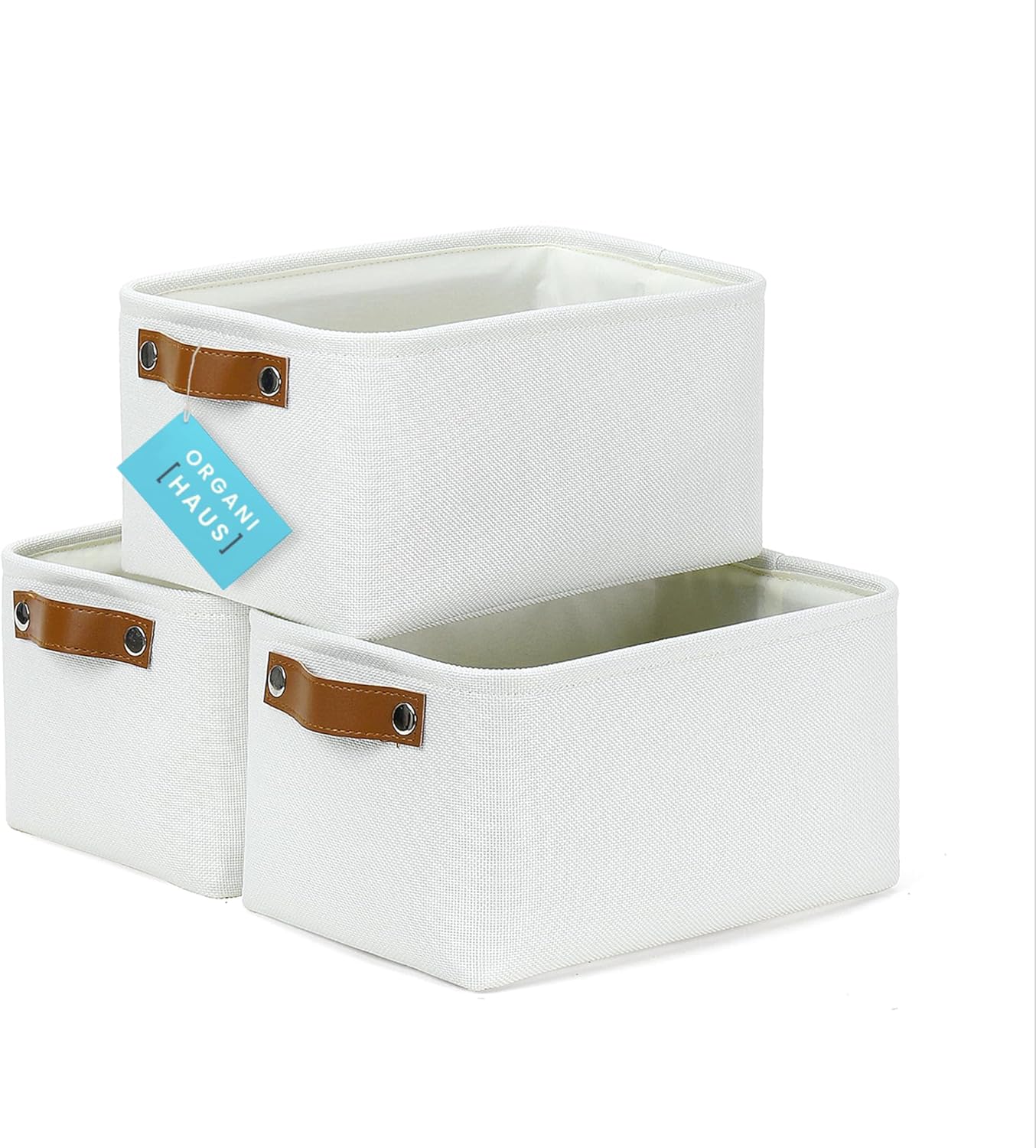 OrganiHaus Large Fabric Storage Baskets for Shelves 3 Pack, 15x11in Closet Storage Bins for Shelves, Cloth Baskets, Fabric Storage Cubes, Linen Closet Organizers, Fabric Basket, White Basket