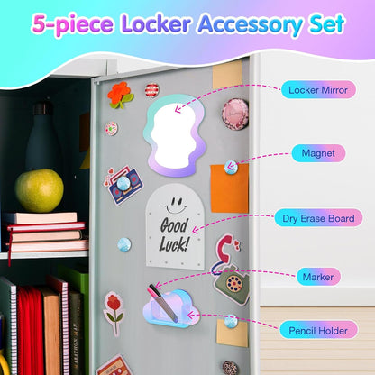 MoKo 10Pcs Locker Accessories for Girls, Back to School Supplies | Includes an acrylic board, locker mirror, eraser, pen holder, 2 marker pens and 4 round magnets for metal surfaces.