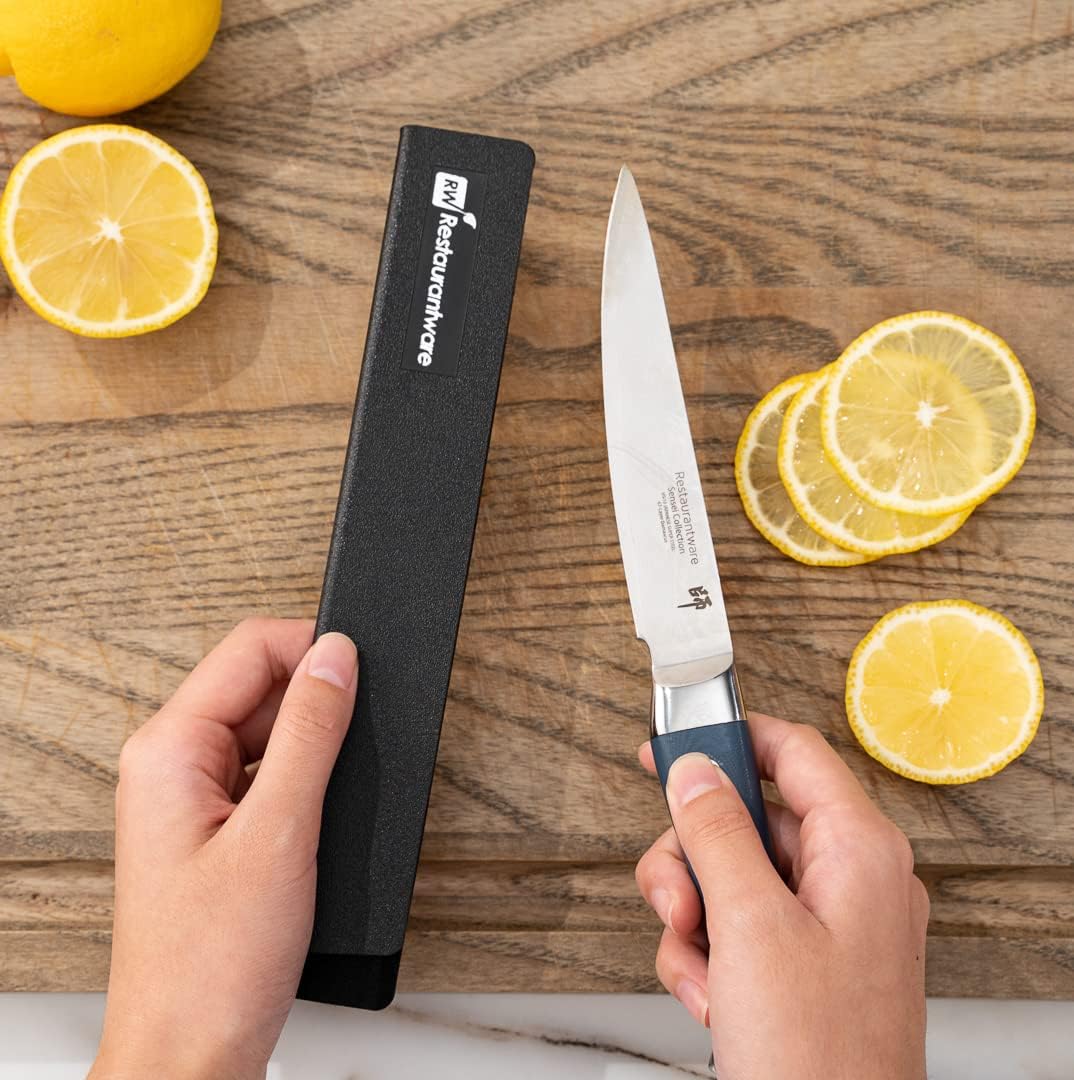 Sensei 8.5 x 1.4 Inch Knife Sleeve, 1 Knife Protector - Fits Fillet Knife, Felt Lining, Black Plastic Knife Blade Guard, Durable, Cut-Proof - Restaurantware