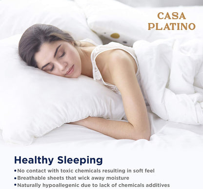 Lane Linen 100% Organic Cotton Queen Sheet Set, 4-Piece Percale Bed Sheets for Queen Bed - Soft, Breathable, Hypoallergenic, Deep Pocket Fits Mattress Up to 15" Deep, Hotel Quality Sheets - White