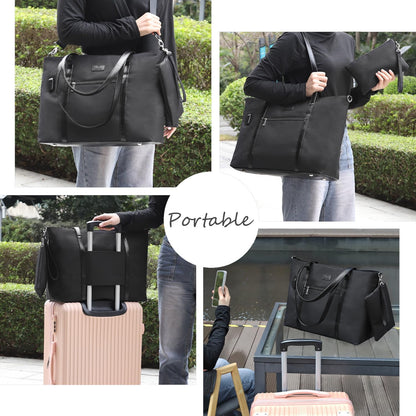 Laptop Bag for Women 17.3 Inch Laptop Tote Bag Large Work Tote Bag Waterproof Work Bag Teacher Bag with USB Charging Port Computer Tote Bag Nylon Handbag Satchel Shoulder Bag(17.3 inch, Black) - PuriLite